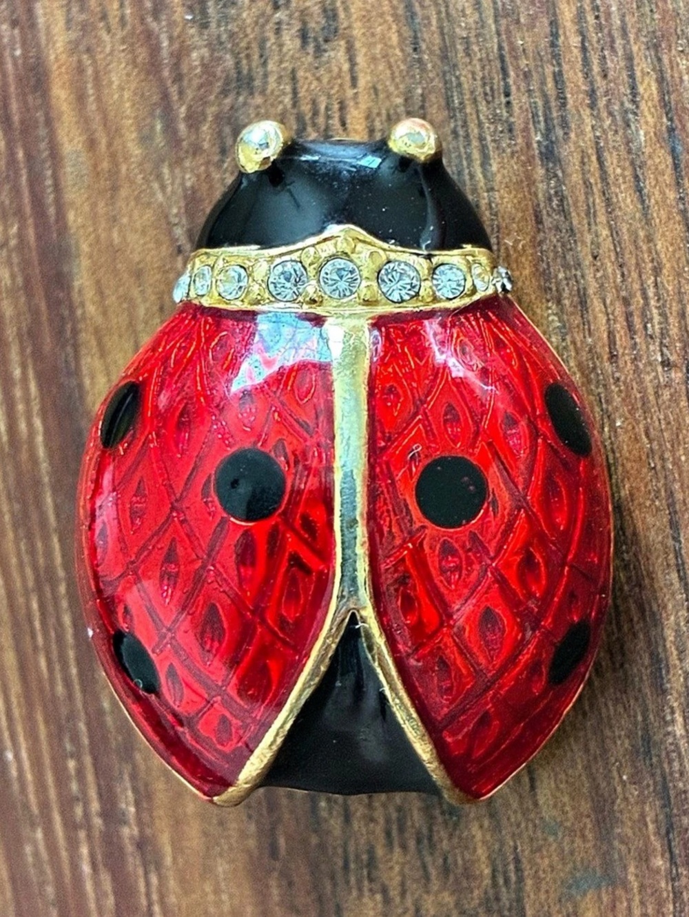 Ladybug Brooch in Red & Black Enamel Vintage Gold Tone